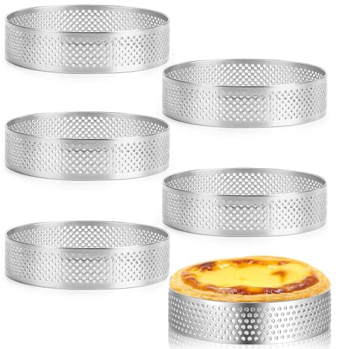 YXHZVON Lot de 6 Cercle a Patisserie, 8cm Cercle à Gâteau Rond en Acier Inoxydable, Cercles à Gâteau avec Petits Trous Ronds pour Gâteaux Pâtisseries Muffins