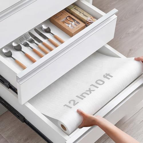 Tinideya 6 Rolls Shelf Liner for Kitchen Cabinet, Non Adhesive Non Slip Shelf Paper Waterproof Washable Easy to Cut Drawer Mat for Kitchens Cupboard Shelve Bathroom Protector Liner (12 Inx10 ft)
