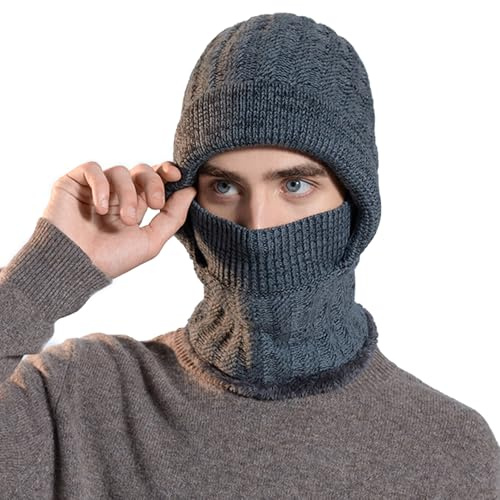 QUALTRIXIAN Vinter termisk stickad mössa hattar för män varm stickad mössa med öronklaffar vinter löpning mössor för utomhusaktiviteter gåvor för/män/henne/honom/pappa, Mörkgrått, one size