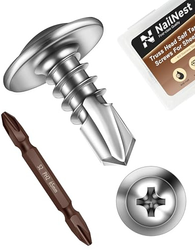 nailnest 400PCS #8 x 1/2 Sheet Metal Screws, Self Tapping Screws for Metal, 410 Stainless Steel Modified Truss Head Fast Self-Drilling Metal Screw with Drill Bit