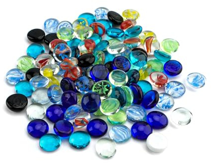 RJTCXJS 105 Stück/450 Gramm Muggelsteine, Bunte Glassteine Bunte Steine | Dekosteine für Vasen Glasnuggets Bunt Colorful Glass Marbles für Garten DIY-Projekte Basteln Aquarium Steine Deko Glasmurmeln