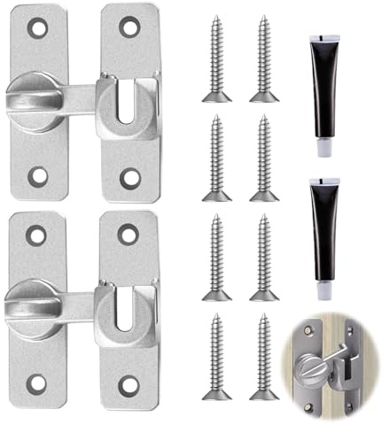 2 PCS Verrou de porte coulissante, 90°/180° Serrure de Fermeture Verrou Porte Coulissante Alliage D'aluminium Porte Coulissante Fermeture Verrou de Porte pour Portes Coulissantes Porte Coulissante