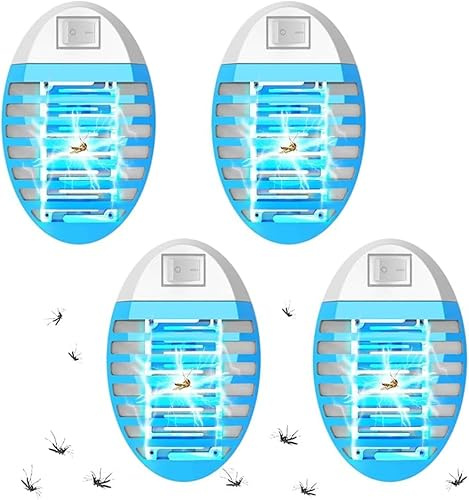 Moustique Tueur Lampe Lot de 4, Lampe Anti-moustiques Électrique,Moustiquaire Électrique avec Lumière, pour Maison, Jardin, Intérieur, Extérieur, Cuisine, Salon, Insectes, Moustiques, Mouches, Falene