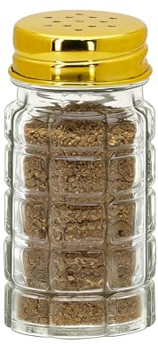 1Pc 1.5 oz Glass Retro Salt & Pepper Shakers, Small Retro-Style, Crystal-Clear Glass Salt and Pepper Shakers Set for Home Kitchens or Restaurants 45ML (Gold lid)
