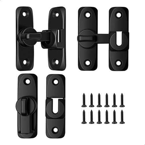 3 Pezzi Chiavistello per Porta in Legno,Serratura Porta Interna a 90°/180°,Catenaccio Portas in Lega Alluminio con Fissaggio,Catenaccio per Porte Cucine,Camere Letto,Studi,Bagni (Nero)