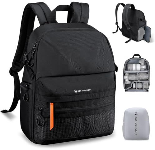 K&F CONCEPT Mochila Ligera para Cámara, Gran capacidad 25 L | Funda para Cámara con Protector de Lluvia y Divisor Extraíble, con Compartimento para Portátiles de 15,8 Pulgadas, B23