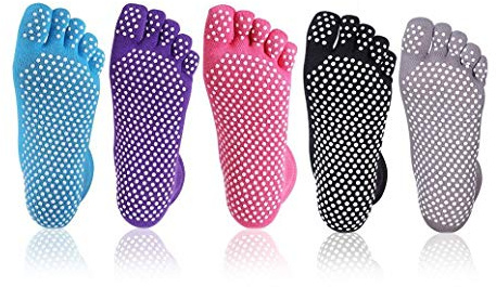 Cisixin Calcetines de Yoga Antideslizantes Pilates Yoga Fitness Danza Prevención de Caídas Antideslizante Calcetines algodón Mujeres(5 Pares)