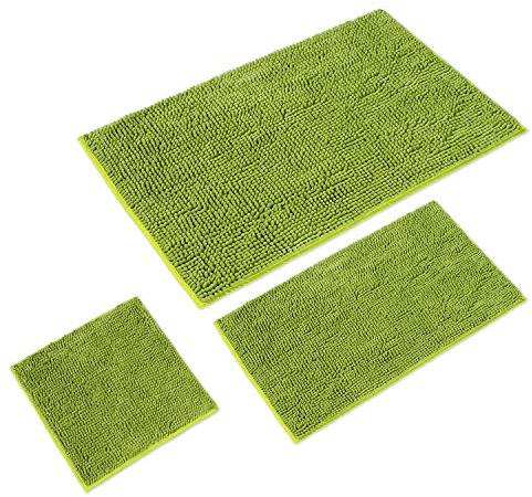 WohnDirect Badematten Set 3 teilig Grün • WC Vorleger (45x45cm), Badematte (50x80cm,70x120cm) • rutschfest waschbar Badezimmerteppich OHNE WC-Ausschnitt