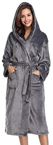 Vlazom Accappatoio Donna Pile Vestaglia Invernale Morbido Vestaglia Accappatoio Microfibra Cappuccio Tasche Cintura per Casa Regalo Natale