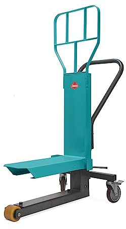 Ameise Display-Palettenheber PTM | 250 kg Tragkraft | 90-390 mm Hubbereich | 580 mm Gabellänge | hydraulisch | robuste Polyurethan-Gabelrollen | Bockrolle | 2 Lenkrollen mit Feststellern