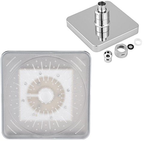 Temperature Control Top Shower Spray Head, 6 Inch Square Rain Shower Head LED Light 3 Color Changing Bathroom Sprinkler