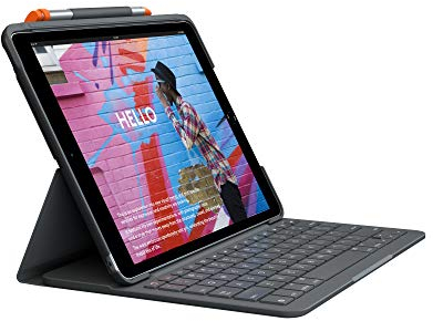 Logitech Slim Folio, étui clavier pour iPad (7e, 8e et 9e générations) avec clavier sans fil intégré, Clavier Français AZERTY - Graphite