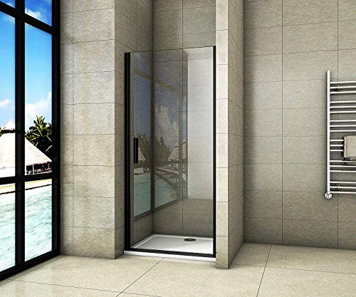 Aica Sanitär 90x200cm Duschtür Nischentür Duschabtrennung Drehtür aus 8mm Sicherheitsglas mit Nanobeschichtung Schwarz