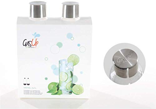 Gas-Up Lot de 2 bouteilles PET 1 l avec détails en acier pour gazéification Gas-Up Iron