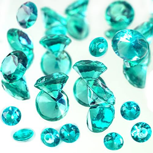 720 PCS Crystal Teal Acrylic Diamonds Fake Gems Glass Vase Fillers Jewel Wedding Decoration Table Reception Scatter Bridal Shower Birthday Blue Party Favors Makeup Brush Holder Decor,0.8/0.4 Inch Mix