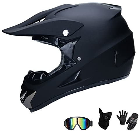 Casque de moto VTT, motocross, BMX, descente tout terrain, casque de vélo de montagne de course (gants, lunettes, masque, ensemble de 4 pièces), A, S (52-53 cm)