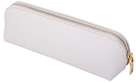 Fyore Leather Pencil Case Slim Design Pen Bag with Metallic Zipper Pocket Size for or Student Office College Middle School