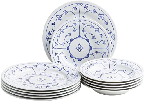 KAHLA 16A141A75019H Blau Saks Tafelservice 12tlg. | Tellerset mit Strohmuster für 6 Personen aus Porzellan