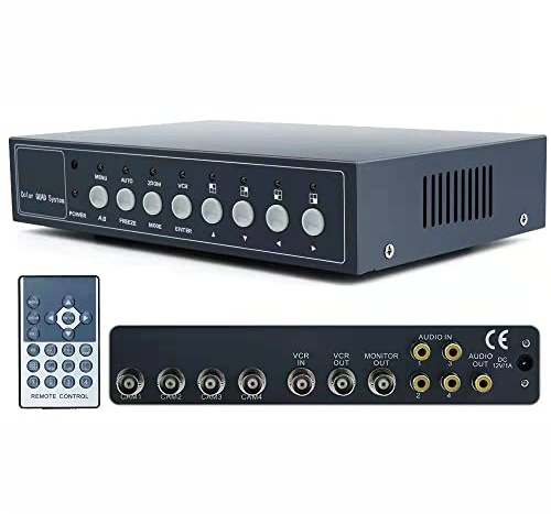 SZBANGLIN Multiplexer Quad Video Colori in tempo reale a 4 Canali per Videosorveglianza CCTV, Ingresso/Uscita Zoom Digitale, Gel Video, Perdita Video, Rilevamento Movimento, Ingresso, Uscita Audio