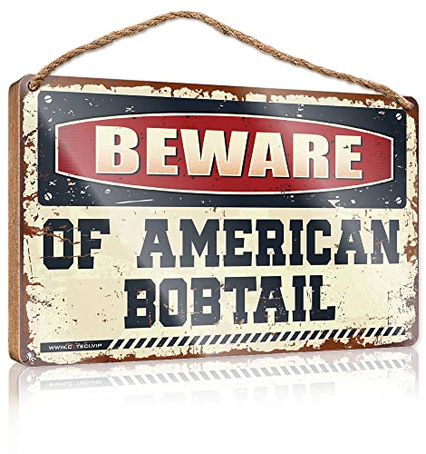 COTECI Schild für die Haustür Vorsicht vor amerikanischen Bobtail-Schild zum Aufhängen, Holzschild, Dekoration, saisonale Türdekoration (Größe: 23 x 35 cm)