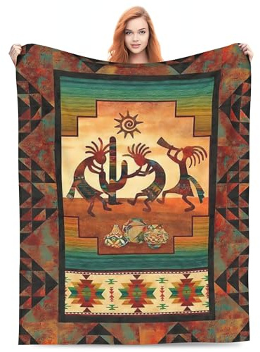 Arizona Kokopelli Retro Flute Art Full Fleece Throw Cloak Wearable Blanket Flannel Comforter Quilt Nursery Bedroom Bedding Plush Soft Cozy Air Conditioner Blanket