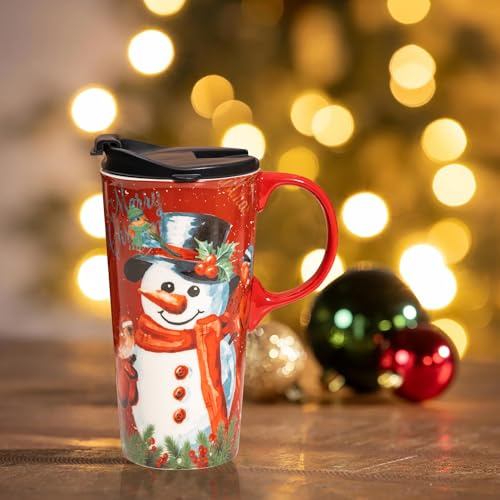 DUSVALLY Coffee Mug Coffee Cups Ceramic Mug with Box 17oz Large Mug Ceramic Tea Cup with Handle and lid,17oz,Red and Snowman
