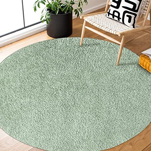 payé Teppich Rund Hochflor Shaggy - 160x160cm - Pastell Grün Einfarbig Uni Flauschig Modern Boho Wohnzimmer Schlafzimmer Deko Teppiche Weich Schlafzimmer