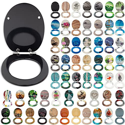 SG Traders® Toilet Seat with Soft Close - Wooden Toilet Seat Cover with Zinc Alloy Hinges, Comfortable Toilet Seat Covers with Colorful Designs Easy to Install, Assembly (Black Glitter)