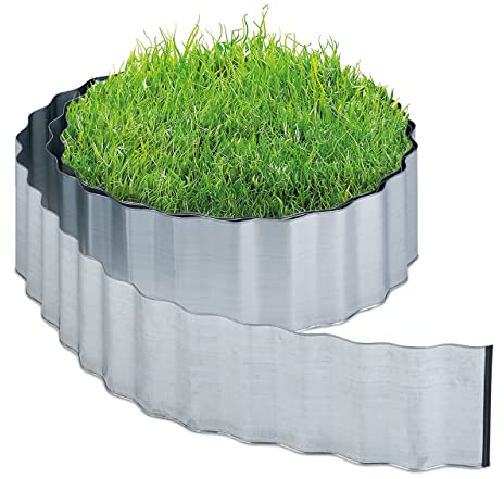 Relaxdays Recinto per Prato e Aiuole, Bordo, Sponda per Giardino Antiradice, HL 16 cm x 6 m, in Ferro Zincato, Argentato