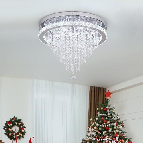 Deckrico Kristall Kronleuchter Moderne Deckenlampe LED Beleuchtung Befestigung für Wohnzimmer Schlafzimmer Küche Esszimmer (Kühl Weiß)