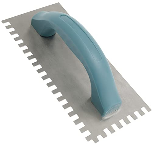 AERZETIX - C64838 - Cazzuola dentata per piastrelle/frattone con denti 10x6mm - attrezzo manuale per costruzione - manico in plastica - edilizia muratura intonacata - in acciaio