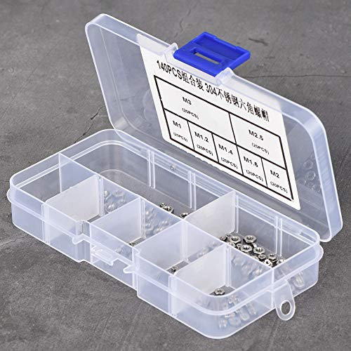 140 Stück Sechskantmutter-Sortiment, Edelstahl M1 Muttern und Schrauben Set M1 M1,2 M1,4 M1,6 M2 M2,5 M3 Gewinde Sechs Kant