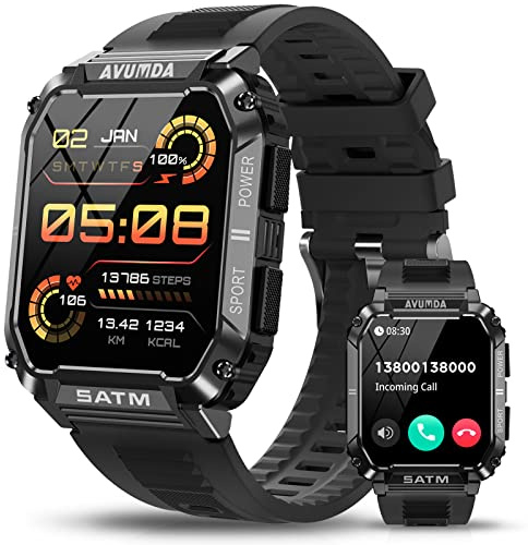 AVUMDA Smart klocka för män, 1,95 tum stor skärm, aktivitetsmätare, stegräknare, SpO2, Smartwatch för män, musikspelare, 123 sportlägen, meddelandemeddelanden för Android/iOS