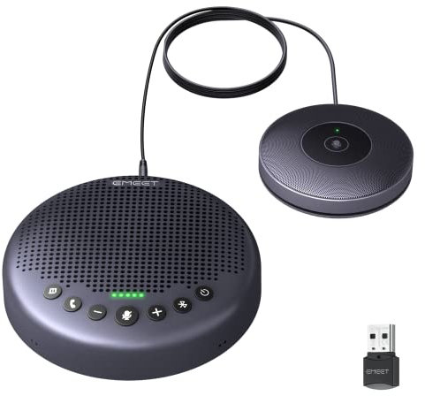 EMEET Conference Speaker and Microphone w/8+1 Mics, 360° Voice Pickup, Noise Reduce, Bluetooth/USB/Dongle Speakerphone for 14 People w/Daisy Chain for 25, Compatible w/Leading Platforms, 2024 Version