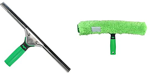 UNGER 79001 ErgoTec Window Squeegee 45cm - Rubber Squeegee Blade & 79020 MicroStrip Window Washer Sleeve 35cm with ErgoTec T-bar Handle