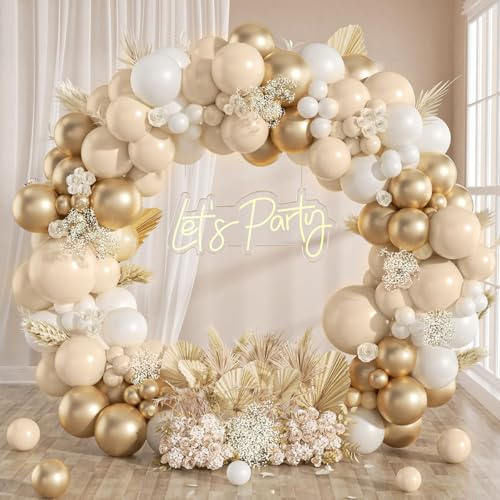 Luftballons Geburtstag Weiß Gold, 129 Stück Luftballon Girlande mit Ballon Weiß Gold und Rose Orange, Ballon Girlande für Geburtstagsdeko, Boho Hochzeit Deko, Babyparty, Taufe, Verlobung