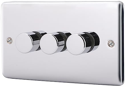 Albert Austin 3 Gang Push Dimmer Two Way Dimming Easy On Off Button 3 Gang Design Easy to Install with Fixing Screws Suitable for LED Lamps Long Lasting Usage 2 Way PGM 33865 400W Brushed Steel