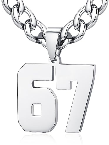 XIRUVE Herren Damen Edelstahl 0-99 Zahl Anhänger Glückszahl Jersey Nummer Sportler Halskette Personalisierte mit 6mm breite Panzerkette