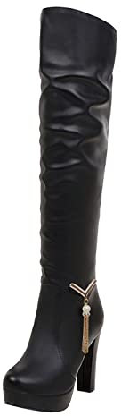 boseucn Stiefeletten Damen, Damen Stiefeletten mit Absatz Blockabsatz High Heels Stiefel Glattleder Overknee Langschaft Winterstiefel Casual Herbst Winter Frauen Winterschuhe Damenschuhe Bootie
