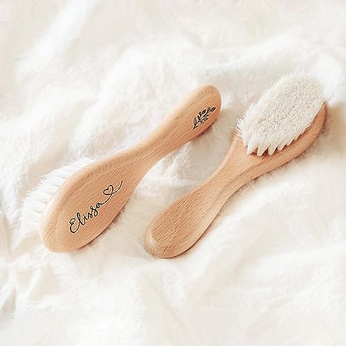 gorm Baby-Haarbürste aus Holz für Neugeborene, personalisierte Holz-Haarbürste für Babys oder Kinder, mit Blume zum Geburtsmonat, Andenken, Geschenk für Babyparty, 2 Stück