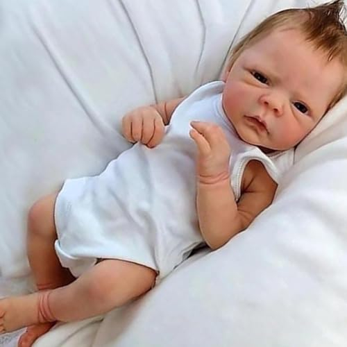 Wisfancy 18 Zoll Reborn Puppe Junge Ganzkörper-Silikon Lebensechtes Neugeborenes Baby Wie echtes neues Baby Spielzeug Waschbar Anatomisch Korrekt Junge Puppe, Weiße Kleidung