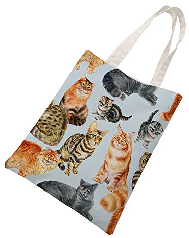 Jutebeutel Orange Katze Grau Tote Bag Baumwolle und Hanf Stoffbeutel Große Kapazität Stofftasche Faltbar Jutetasche Langlebig Baumwolltasche Bedruckt Stoffbeutel zum Bemalen Waschbar 30x40cm/1 Pcs