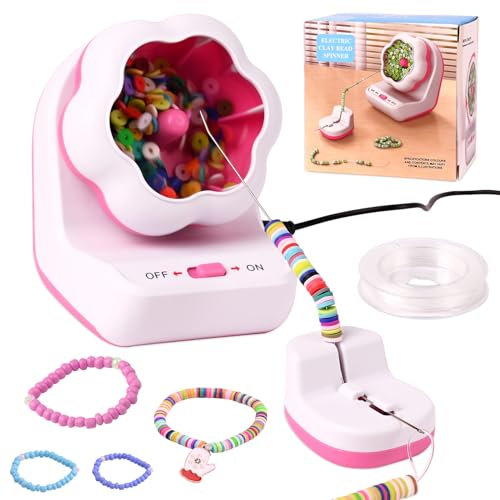 BokingOne Cuenco automático de cuentas de arcilla, giratorio eléctrico para hacer pulseras, spinner de cuentas de arcilla con aguja e hilo para hacer joyas, collares, manualidades de cintura (rosa)