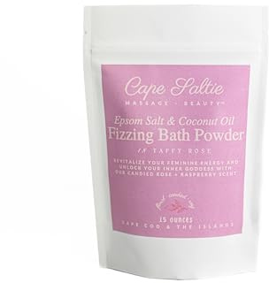 Cape Saltie · Massage Beauty Epsom Salt & Coconut Oil Fizzing Bath Powder in Taffy Rose (1 Bag, 15 oz, 3-5 Soak Experiences) | Soothe Muscles & Aches | Colorful, Aromatic Candy, Rose & Sweet Raspberry