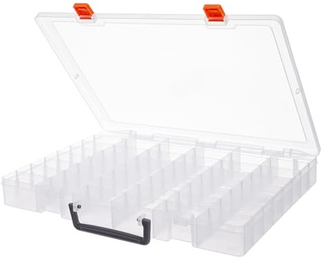 SUPERFINDINGS 48 Griglie Grande Scatola Organizzatrice In Plastica Scatola Portaoggetti Trasparente con Divisori Regolabili Contenitori Portaoggetti per Artigianato Artistico con Manico per Cosmetici
