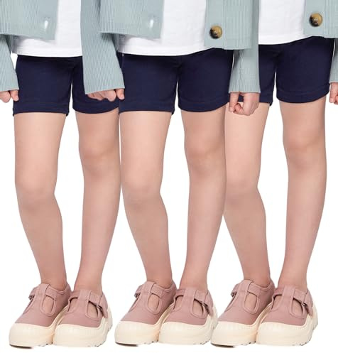 3-pack cykelshorts för flickor – säkerhet bekväm bomull enkel icke genomskinlig flicka korta leggings barn – paket med 3 skoldans sportcykel sommarshorts knälång, Marinblått Xsp, 4 år