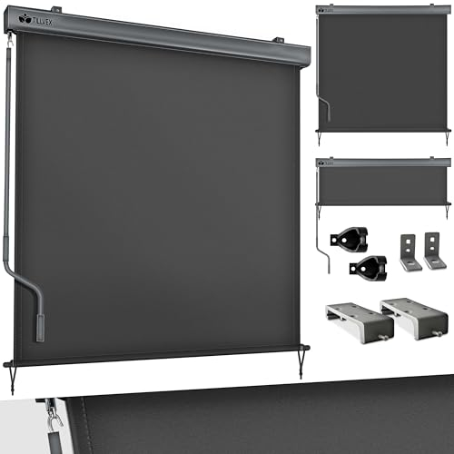 tillvex® Toldo Vertical de 200 x 250 cm para Exterior e Interior, Resistente al Agua con manivela para balcón, terraza y jardín, Estor para balcón, protección Solar de Aluminio