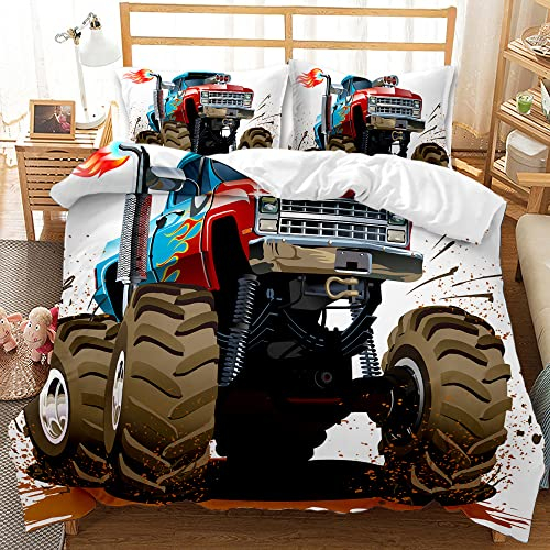BJCJGGL Bettwäsche 135x200 Traktor Bettwäsche-Set mit Reißverschluss Schließung und 2 Kopfkissenbezug 80x80 cm - Weicher Atmungsaktive Mikrofaser Bettbezug für Kinder Mädchen