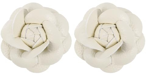 PATIKIL Blumen Haarspangen, 2er Pack Kamelien Haarnadeln Blumen Broschen Pin Handgefertigte Lederblumen Brosche für Damen Braut Frauen Hut Kleid Hemd, Beige