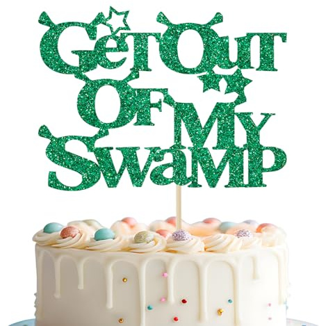 Get Out of My Swamp Cake Topper, Welcome Home Cake Topper, House Party Decorations Supplies, Funny Housewarming Party Decorations, Green Glitter